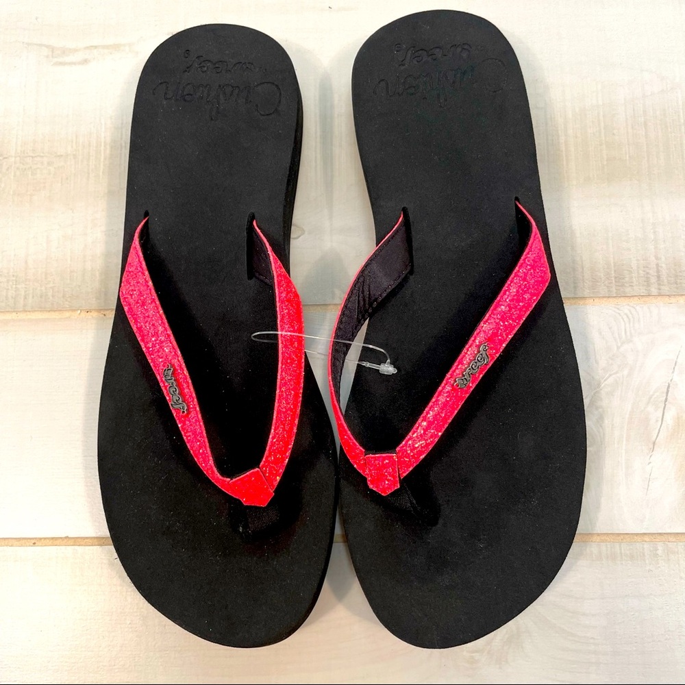 NEW Reef Cushion Neon Orange Glitter Sandals 9